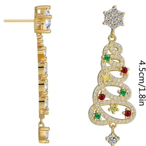 ✨️ 1 pair  Alloy GOLD Cubic Zirconia Christmas Tree Dangle Earrings ✨️ - Picture 3 of 3